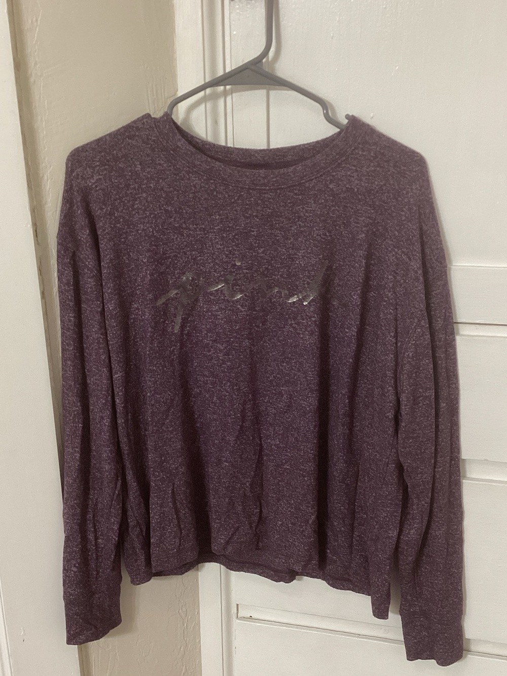 PINK Victoria's Secret Heathered Plum Long-Sleeve Tee with Metallic Script